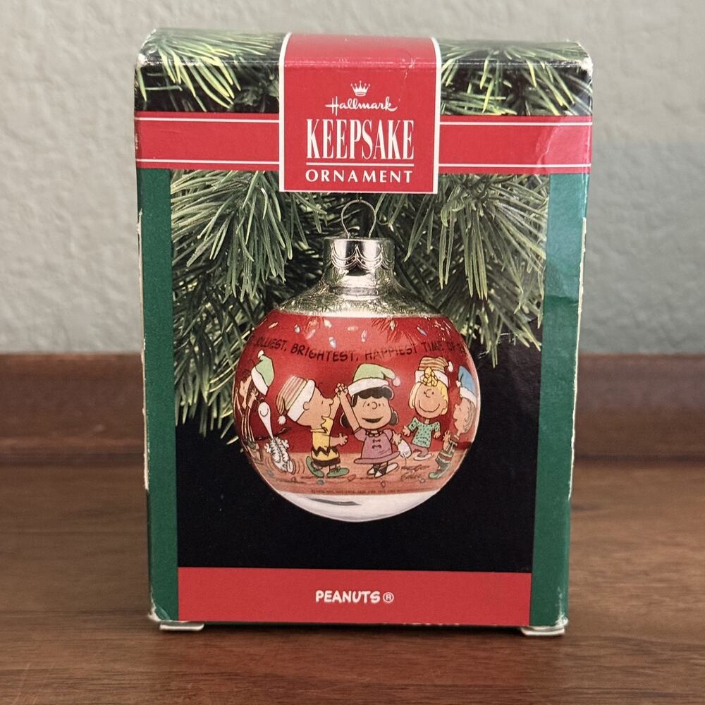Vintage Hallmark Ornament 1990 Peanuts Glass Ball 40 Years of Happiness